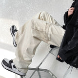 Baggy Pocket Jeans Men Fashion Casual Black/Beige Straight Jeans Men Streetwear Loose Hip Hop Denim Cargo Pants Mens Trousers