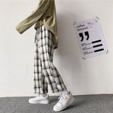 Plaid Pants Men Linens Korean Checked Trousers Male Streetwear Fashion Bottoms Summer Wide Leg Pants Harajuku Breathable