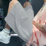 Summer Striped Pleated Shorts Men Thin Sports Straight Ice Silk Loose 5 point Pants Quick-drying Solid Color Home Casual Shorts
