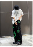 Summer thin men's fashion famous brand versatile loose straight Summer wide leg pants clothes streetwear hiphop denim