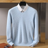 Men's 100% Pure Mink Cashmere Sweater V-Neck Pullovers Knit Sweater Autumn and Winter New Long Sleeve High-End Jumpers Mink Tops