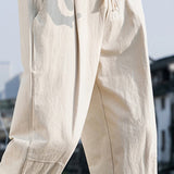Fashion Men's Pants Solid Color Breathable Sports Pants Drawstring Casual Outdoor Daily Linen Pants