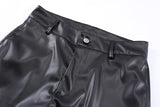 Hip Hop Mens Pleated Pu Leather Pants Harajuku Retro Streetwear Loose Ruched Casual Trousers Straight Solid Color Black Pants