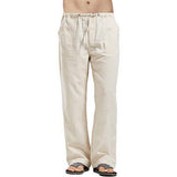 Men's Cotton Linen Pants Summer Solid Color Breathable Linen Trousers Male Casual Elastic Waist Fitness Pants Hip-Hop Streetwear