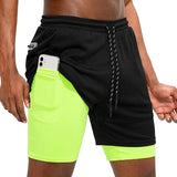 Gyms Fitness Shorts Men Summer Sportswear 2 In 1 Double-deck Compression Shorts Male Tracksuits Track Joggers Short Pants