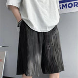 Summer Striped Pleated Shorts Men Thin Sports Straight Ice Silk Loose 5 point Pants Quick-drying Solid Color Home Casual Shorts