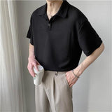 Summer Men Clothing Short Sleeve Polo Shirt Trendy Casual Solid Color Lapel Button Up Designer Shirt Men T-shirt