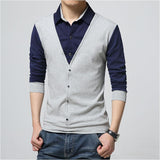 Brand Autumn Mens T Shirts Fashion Fake Two Designer Clothing Cool T-shirt Men Long Sleeve T Shirt Casual Mal