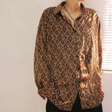 Men's Korean Vintage Floral Print Shirt Long Sleeve Button Loose Casual Hawaii Flower Shirt Snake Print Fashion Shirt for Men