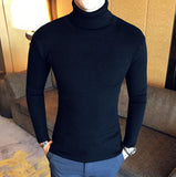 Korean Slim Solid Color Turtleneck Sweater Mens Winter Long Sleeve Warm Knit Sweater Classic Solid Casual Bottoming Shirt