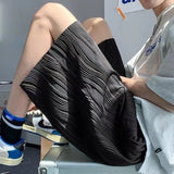 Summer Striped Pleated Shorts Men Thin Sports Straight Ice Silk Loose 5 point Pants Quick-drying Solid Color Home Casual Shorts