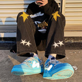 Vintage Women's Men's Korean Denim Pants Y2K Cltohes Streetwear Printed Patchwork Male Baggy Jeans Straight Trousers For Men