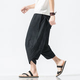 HOUZHOU Striped Cotton Linens Pants for Men Oversize Harem Cropped Trousers Male Summer Casual Beach Japanese Streetwear Hip Hop