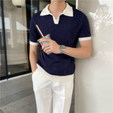 Summer Lapel Breathable Short Sleeve Temperament Men's Clothing Slim Korean Version Solid Color Trend Knitted POLO Shirt