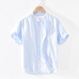 Cotton Linen Shirts For Men Casual Short Sleeve Tops Oversize Solid White Turn-Down Collar Tee Male Summer Vacation Clothing