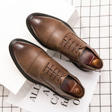 Men Dress Shoes Leather Shoes Fashion Derby Shoes Classic Casual Business Wedding Footwear Brown Italy Male Formal Shoe
