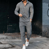 Curve Texture Long-sleeved Polo And Sweatpants Set