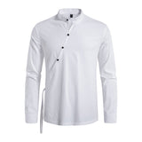 Men's Cotton Linen Shirt Long Sleeve Tee Shirts Casual Blouse Loose Large Size Shirt Spring Autumn Henry Collar Men Clothing