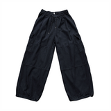 Big Pocket Cargo Pants Men's Casual Solid Color Straight Pants Baggy Wide-leg Ankle-length Pants Men Elastic Waist Pants