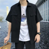 EBAIHUI Men's White Shirts with Tie Set Preppy Uniform DK Loose Long Sleeve Shirt Couple Loose Basic Short Shirts Asian Size
