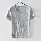 Summer New 100% Cotton T-shirt Men V-neck Solid Color Casual T Shirt Basic Tees Plus Size Short Sleeve Tops Y2449