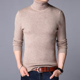 Korean Slim Solid Color Turtleneck Sweater Mens Winter Long Sleeve Warm Knit Sweater Classic Solid Casual Bottoming Shirt