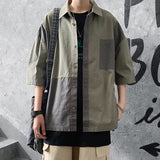 Men's Casual Patchwork Shirts Short Sleeve Loose Blouses Summer Fashion Tops Harajuku Male Japanese Cardigan