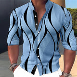 Men's Shirt Linen Shirt Graphic Prints Geometry Stand Collar Blue-Green Pink Blue Green Gray Outdoor Street Long Sleeve Print Clothing Apparel Linen Fashion Streetwear Designer Casual