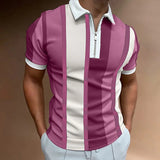 Men's Polo Golf Shirt Casual Quarter Zip Short Sleeve Fashion Casual Striped Zipper Summer Spring Regular Fit Black White Yellow Pink Royal Blue Blue Polo