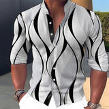 Men's Shirt Linen Shirt Graphic Prints Geometry Stand Collar Blue-Green Pink Blue Green Gray Outdoor Street Long Sleeve Print Clothing Apparel Linen Fashion Streetwear Designer Casual