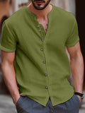 Men's Shirt Linen Shirt Summer Shirt Beach Shirt Black White Pink Short Sleeve Plain Band Collar Summer Casual Daily Clothing Apparel