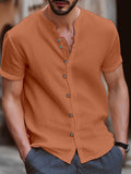 Men's Shirt Linen Shirt Summer Shirt Beach Shirt Black White Pink Short Sleeve Plain Band Collar Summer Casual Daily Clothing Apparel