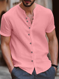 Men's Shirt Linen Shirt Summer Shirt Beach Shirt Black White Pink Short Sleeve Plain Band Collar Summer Casual Daily Clothing Apparel