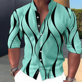Men's Shirt Linen Shirt Graphic Prints Geometry Stand Collar Blue-Green Pink Blue Green Gray Outdoor Street Long Sleeve Print Clothing Apparel Linen Fashion Streetwear Designer Casual