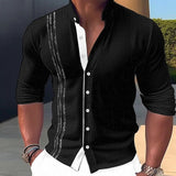 Men's Shirt Linen Shirt Embroidered Button Up Shirt Casual Shirt Summer Shirt Beach Shirt Black White Pink Long Sleeve Standing Collar Spring & Summer Casual Daily Clothing Apparel Embroidered