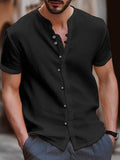 Men's Shirt Linen Shirt Summer Shirt Beach Shirt Black White Pink Short Sleeve Plain Band Collar Summer Casual Daily Clothing Apparel
