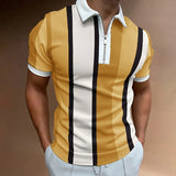 Men's Polo Golf Shirt Casual Quarter Zip Short Sleeve Fashion Casual Striped Zipper Summer Spring Regular Fit Black White Yellow Pink Royal Blue Blue Polo