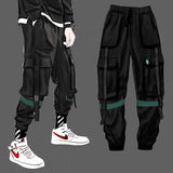 Cargo Pants Men Solid Color Black Loose Casual Jogger Pocket Elastic waist Ankle Length Trousers Techwear