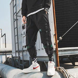 Cargo Pants Men Solid Color Black Loose Casual Jogger Pocket Elastic waist Ankle Length Trousers Techwear