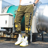 Cargo Pants Men Solid Color Black Loose Casual Jogger Pocket Elastic waist Ankle Length Trousers Techwear