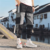 Cargo Pants Men Solid Color Black Loose Casual Jogger Pocket Elastic waist Ankle Length Trousers Techwear