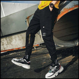 Cargo Pants Men Solid Color Black Loose Casual Jogger Pocket Elastic waist Ankle Length Trousers Techwear