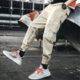 Cargo Pants Men Solid Color Black Loose Casual Jogger Pocket Elastic waist Ankle Length Trousers Techwear