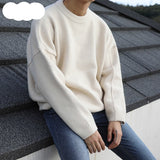 men's wear sweater autumn and winter loose all-match Korean style vintage oversize kintted sweater round collar pullover