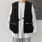 Mens Fashion Tooling Vest Men Streetwear Cargo Vest Hip Hop Sleeveless Jacket Gilet Military Multi-Pocket Outdoors Tactical Coat