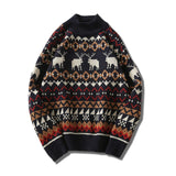 Christmas Printed Deer Sweater Fashion Men Sweater Knitwear Unisex Streetwear Jersey Pull Homme Half Turtleneck Vintage Sweater