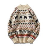 Christmas Printed Deer Sweater Fashion Men Sweater Knitwear Unisex Streetwear Jersey Pull Homme Half Turtleneck Vintage Sweater