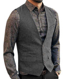 Gotmes Grey Men's Vest Suit Boutique Wool Tweed Slim Fit Leisure Cotton Male Gentleman Beckham Business Waistcoat For Wedding Groomsmen