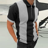 Summer Fashion Patchwork Men Polo Shirts Casual Turn-down Collar Zipper Design Short Sleeve Tops Harajuku Mens' Streetwear
