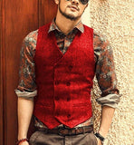 Men Vests Suit Vest Tweed Man Waistcoat Brown Black Groomman Wedding Clothing Jacket Victorian Style Steampunk Business